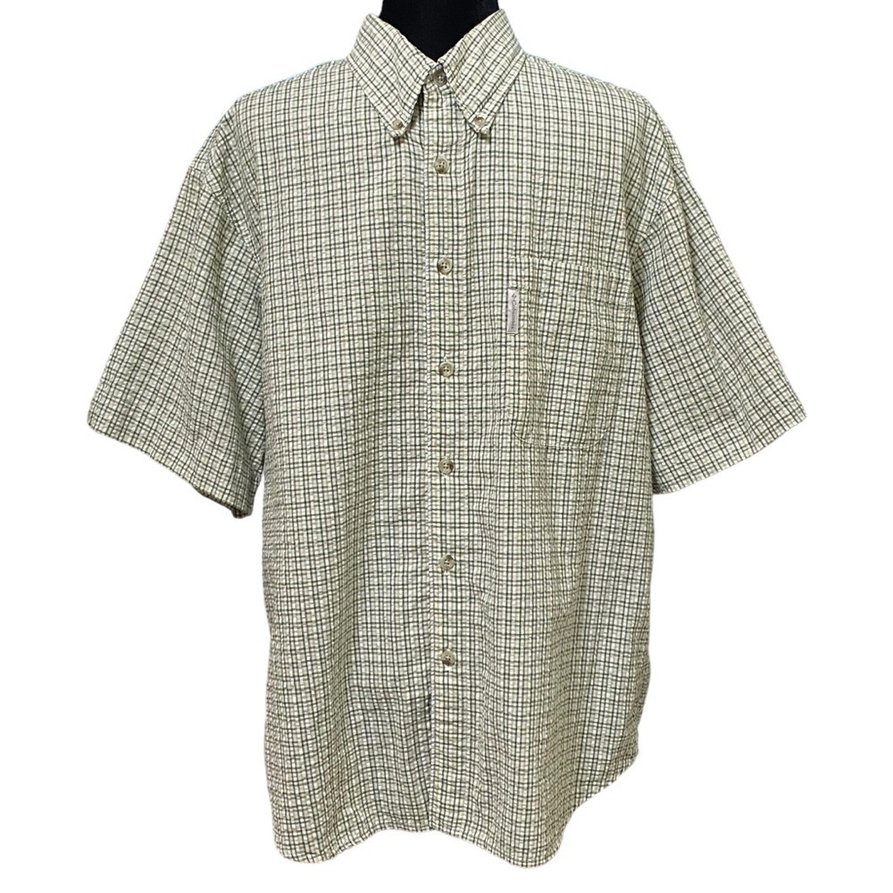 Columbia Outdoor Plaid Hiking Shirt Green White Button Front Medium